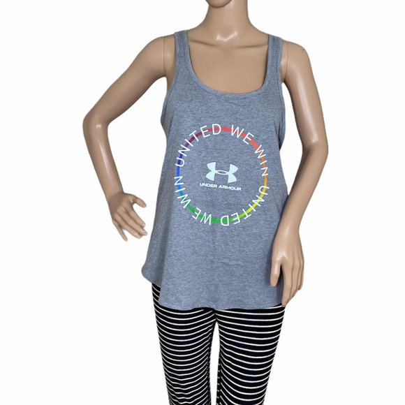 🌹SALE🌹 Under Armour Pride Circle Crossbars Shirt Grey Women's Size 1354019 035 - Picture 2 of 8